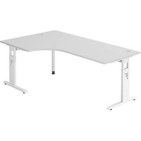 HAMMERBACHER Gradeo höhenverstellbarer Schreibtisch lichtgrau L-Form, C-Fuß-Gestell weiß 200,0 x 80,0/120,0 cm von HAMMERBACHER