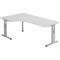 HAMMERBACHER Gradeo höhenverstellbarer Schreibtisch lichtgrau L-Form, C-Fuß-Gestell silber 200,0 x 80,0/120,0 cm von HAMMERBACHER