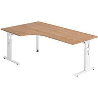 HAMMERBACHER Gradeo höhenverstellbarer Schreibtisch nussbaum L-Form, C-Fuß-Gestell weiß 200,0 x 80,0/120,0 cm von HAMMERBACHER