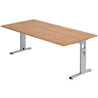 HAMMERBACHER Gradeo höhenverstellbarer Schreibtisch nussbaum rechteckig, C-Fuß-Gestell silber 200,0 x 100,0 cm von HAMMERBACHER