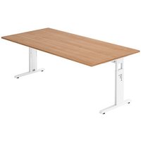 HAMMERBACHER Gradeo höhenverstellbarer Schreibtisch nussbaum rechteckig, C-Fuß-Gestell weiß 200,0 x 100,0 cm von HAMMERBACHER