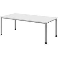 HAMMERBACHER HS2E höhenverstellbarer Schreibtisch weiß rechteckig, 4-Fuß-Gestell silber 200,0 x 100,0 cm von HAMMERBACHER