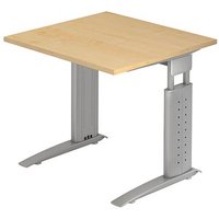 HAMMERBACHER Haziender höhenverstellbarer Schreibtisch ahorn quadratisch, C-Fuß-Gestell silber 80,0 x 80,0 cm von HAMMERBACHER