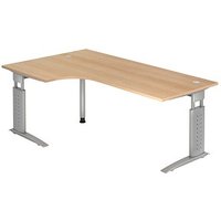 HAMMERBACHER Haziender höhenverstellbarer Schreibtisch eiche L-Form, C-Fuß-Gestell silber 200,0 x 80,0/120,0 cm von HAMMERBACHER