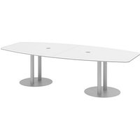 HAMMERBACHER Konferenztisch KT28S weiß Tonnenform, Rundrohr silber, 280,0 x 85,0 - 130,0 x 74,0 cm von HAMMERBACHER