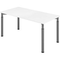 HAMMERBACHER Mirakel höhenverstellbarer Schreibtisch weiß rechteckig, 4-Fuß-Gestell grau 160,0 x 80,0 cm von HAMMERBACHER