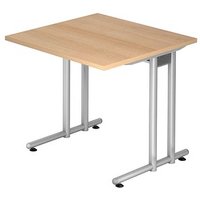 HAMMERBACHER NS08 Schreibtisch eiche quadratisch, C-Fuß-Gestell silber 80,0 x 80,0 cm von HAMMERBACHER