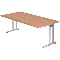 HAMMERBACHER NS2E Schreibtisch nussbaum rechteckig, C-Fuß-Gestell silber 200,0 x 100,0 cm von HAMMERBACHER