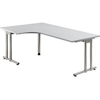 HAMMERBACHER NS82 Schreibtisch lichtgrau L-Form, C-Fuß-Gestell silber 200,0 x 80,0/120,0 cm von HAMMERBACHER