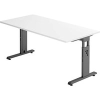 HAMMERBACHER OS 16 Gradeo höhenverstellbarer Schreibtisch weiß rechteckig, C-Fuß-Gestell grau 160,0 x 80,0 cm von HAMMERBACHER