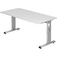 HAMMERBACHER OS 16 höhenverstellbarer Schreibtisch weiß rechteckig, C-Fuß-Gestell silber 160,0 x 80,0 cm von HAMMERBACHER