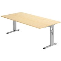 HAMMERBACHER OS 2E höhenverstellbarer Schreibtisch ahorn rechteckig, C-Fuß-Gestell silber 200,0 x 100,0 cm von HAMMERBACHER