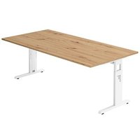 HAMMERBACHER OS 2E höhenverstellbarer Schreibtisch asteiche rechteckig, C-Fuß-Gestell weiß 200,0 x 100,0 cm von HAMMERBACHER