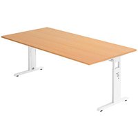 HAMMERBACHER OS 2E höhenverstellbarer Schreibtisch buche rechteckig, C-Fuß-Gestell weiß 200,0 x 100,0 cm von HAMMERBACHER