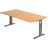 HAMMERBACHER OS 2E höhenverstellbarer Schreibtisch buche rechteckig, C-Fuß-Gestell grau 200,0 x 100,0 cm von HAMMERBACHER