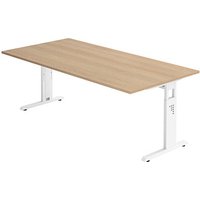 HAMMERBACHER OS 2E höhenverstellbarer Schreibtisch eiche rechteckig, C-Fuß-Gestell weiß 200,0 x 100,0 cm von HAMMERBACHER