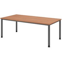 HAMMERBACHER Orbis höhenverstellbarer Schreibtisch nussbaum rechteckig, 4-Fuß-Gestell grau 200,0 x 100,0 cm von HAMMERBACHER