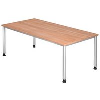 HAMMERBACHER Orbis höhenverstellbarer Schreibtisch nussbaum rechteckig, 4-Fuß-Gestell silber 200,0 x 100,0 cm von HAMMERBACHER