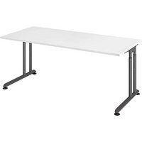 HAMMERBACHER Popular höhenverstellbarer Schreibtisch weiß rechteckig, C-Fuß-Gestell grau 180,0 x 80,0 cm von HAMMERBACHER