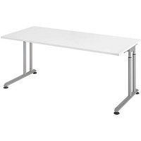 HAMMERBACHER Popular höhenverstellbarer Schreibtisch weiß rechteckig, C-Fuß-Gestell silber 180,0 x 80,0 cm von HAMMERBACHER