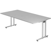 HAMMERBACHER Prokura Schreibtisch lichtgrau rechteckig, C-Fuß-Gestell silber 200,0 x 100,0 cm von HAMMERBACHER