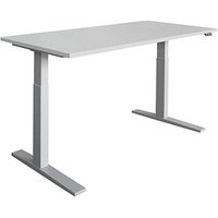 HAMMERBACHER Prokura elektrisch höhenverstellbarer Schreibtisch lichtgrau rechteckig, C-Fuß-Gestell silber 160,0 x 80,0 cm von HAMMERBACHER