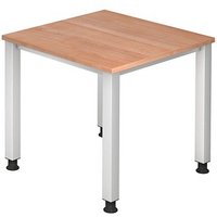 HAMMERBACHER QS08 höhenverstellbarer Schreibtisch nussbaum quadratisch, 4-Fuß-Gestell silber 80,0 x 80,0 cm von HAMMERBACHER