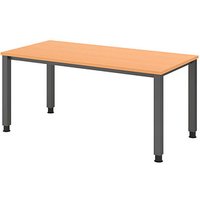 HAMMERBACHER QS16 höhenverstellbarer Schreibtisch buche rechteckig, 4-Fuß-Gestell grau 160,0 x 80,0 cm von HAMMERBACHER