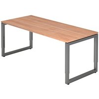 HAMMERBACHER RS19 höhenverstellbarer Schreibtisch nussbaum rechteckig, Kufen-Gestell grau 180,0 x 80,0 cm von HAMMERBACHER