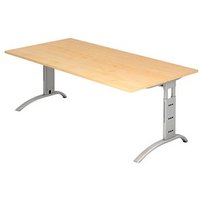 HAMMERBACHER Savona höhenverstellbarer Schreibtisch ahorn rechteckig, C-Fuß-Gestell silber 200,0 x 100,0 cm von HAMMERBACHER