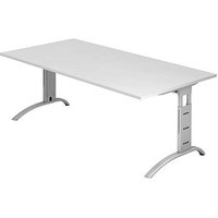 HAMMERBACHER Savona höhenverstellbarer Schreibtisch weiß rechteckig, C-Fuß-Gestell silber 200,0 x 100,0 cm von HAMMERBACHER