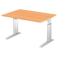 HAMMERBACHER US12 höhenverstellbarer Schreibtisch buche rechteckig, C-Fuß-Gestell silber 120,0 x 80,0 cm von HAMMERBACHER