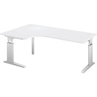 HAMMERBACHER US82 höhenverstellbarer Schreibtisch lichtgrau L-Form, C-Fuß-Gestell silber 200,0 x 80,0/120,0 cm von HAMMERBACHER