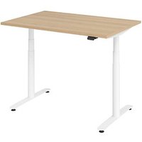 HAMMERBACHER VXDLR12 elektrisch höhenverstellbarer Schreibtisch eiche rechteckig, T-Fuß-Gestell weiß 120,0 x 80,0 cm von HAMMERBACHER