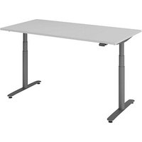 HAMMERBACHER VXDLR16 elektrisch höhenverstellbarer Schreibtisch lichtgrau rechteckig, T-Fuß-Gestell grau 160,0 x 80,0 cm von HAMMERBACHER