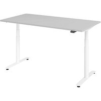 HAMMERBACHER VXDLR16 elektrisch höhenverstellbarer Schreibtisch lichtgrau rechteckig, T-Fuß-Gestell weiß 160,0 x 80,0 cm von HAMMERBACHER