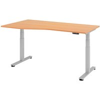 HAMMERBACHER VXDSM18 elektrisch höhenverstellbarer Schreibtisch buche Trapezform, T-Fuß-Gestell silber 180,0 x 100,0 cm von HAMMERBACHER