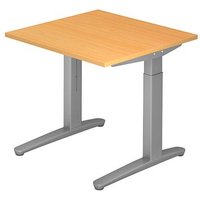 HAMMERBACHER XB08 höhenverstellbarer Schreibtisch buche quadratisch, C-Fuß-Gestell silber 80,0 x 80,0 cm von HAMMERBACHER