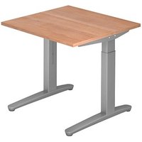 HAMMERBACHER XB08 höhenverstellbarer Schreibtisch nussbaum quadratisch, C-Fuß-Gestell silber 80,0 x 80,0 cm von HAMMERBACHER