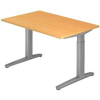 HAMMERBACHER XB12 höhenverstellbarer Schreibtisch buche, silber rechteckig, C-Fuß-Gestell silber 120,0 x 80,0 cm von HAMMERBACHER