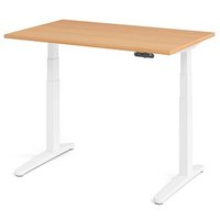 HAMMERBACHER XBHM12 elektrisch höhenverstellbarer Schreibtisch buche rechteckig, C-Fuß-Gestell weiß 120,0 x 80,0 cm von HAMMERBACHER