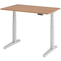 HAMMERBACHER XBHM12 elektrisch höhenverstellbarer Schreibtisch nussbaum rechteckig, C-Fuß-Gestell silber 120,0 x 80,0 cm von HAMMERBACHER