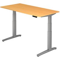 HAMMERBACHER XBHM16 elektrisch höhenverstellbarer Schreibtisch buche rechteckig, C-Fuß-Gestell silber 160,0 x 80,0 cm von HAMMERBACHER