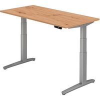 HAMMERBACHER XBHM16 elektrisch höhenverstellbarer Schreibtisch asteiche rechteckig, C-Fuß-Gestell silber 160,0 x 80,0 cm von HAMMERBACHER