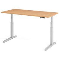 HAMMERBACHER XBHM16 elektrisch höhenverstellbarer Schreibtisch buche rechteckig, C-Fuß-Gestell silber 160,0 x 80,0 cm von HAMMERBACHER