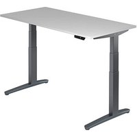 HAMMERBACHER XBHM16 elektrisch höhenverstellbarer Schreibtisch lichtgrau rechteckig, C-Fuß-Gestell grau 160,0 x 80,0 cm von HAMMERBACHER