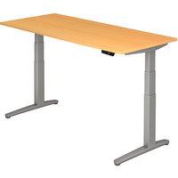 HAMMERBACHER XBHM19 elektrisch höhenverstellbarer Schreibtisch buche rechteckig, C-Fuß-Gestell silber 180,0 x 80,0 cm von HAMMERBACHER