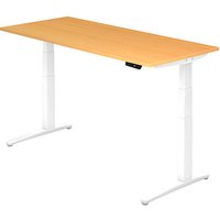 HAMMERBACHER XBHM19 elektrisch höhenverstellbarer Schreibtisch buche rechteckig, C-Fuß-Gestell weiß 180,0 x 80,0 cm von HAMMERBACHER