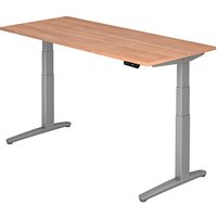 HAMMERBACHER XBHM19 elektrisch höhenverstellbarer Schreibtisch nussbaum rechteckig, C-Fuß-Gestell silber 180,0 x 80,0 cm von HAMMERBACHER