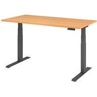 HAMMERBACHER XDKB16 elektrisch höhenverstellbarer Schreibtisch buche rechteckig, C-Fuß-Gestell grau 160,0 x 80,0 cm von HAMMERBACHER